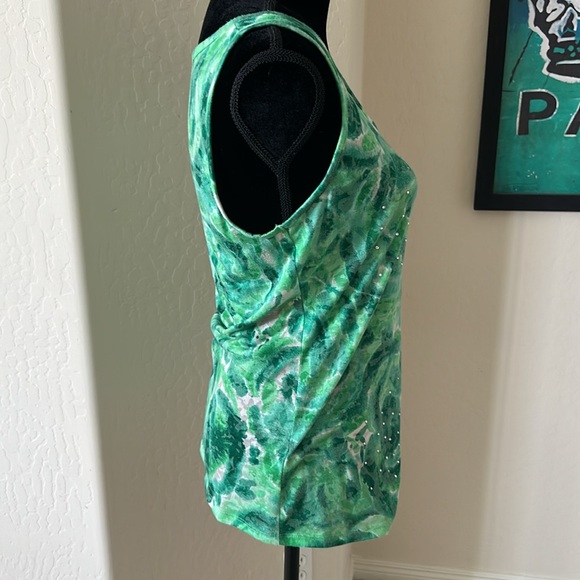 INC Textured Shades Of Green With Crystal Embellishments Tank Top Size Large - Picture 6 of 8